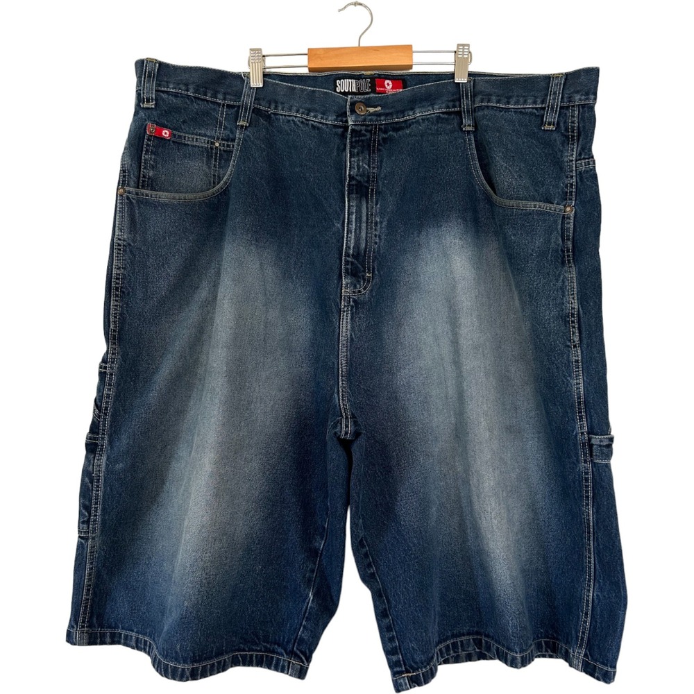 Southpole Mens 50 Carpenter Denim Shorts Blue Faded Baggy Y2K Streetwear Cotton